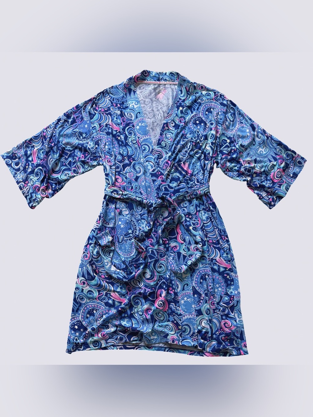 Lilly Pulitzer Lina Robe Cosmic Kismet Lapis Blue Kimono Sleeve